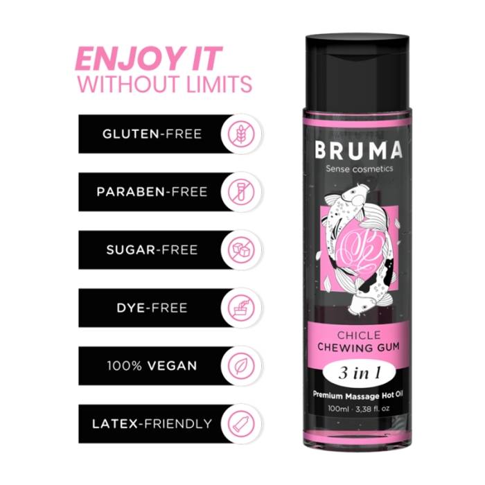 BRUMA - ÓLEO DE MASSAGEM PREMIUM EFEITO CALOR SABOR GOMA 3 EM 1
