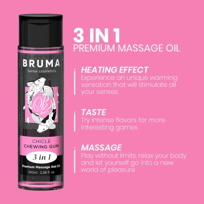 BRUMA - ÓLEO DE MASSAGEM PREMIUM EFEITO CALOR SABOR GOMA 3 EM 1
