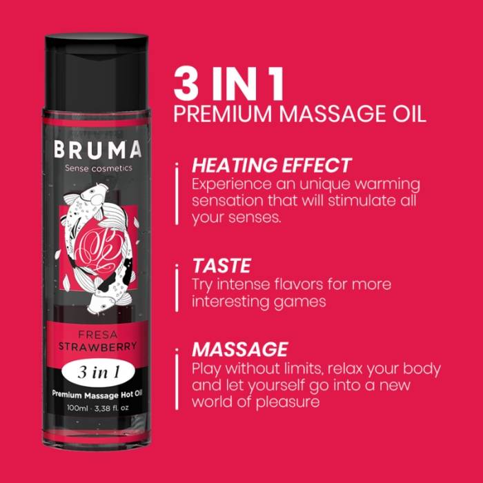 BRUMA - ÓLEO DE MASSAGEM PREMIUM EFEITO CALOR SABOR MORANGO 3 EM 1