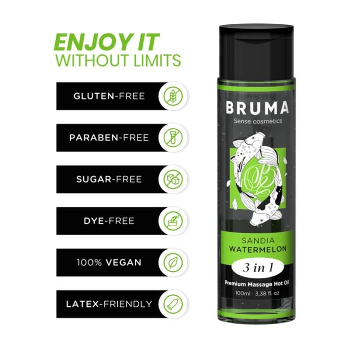BRUMA - ÓLEO DE MASSAGEM PREMIUM EFEITO CALOR SABOR MELANCIA 3 EM 1