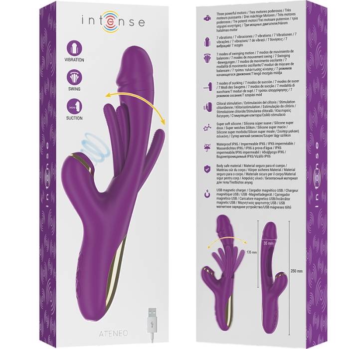 INTENSE - ATENEO VIBRADOR MULTIFUNÇÃO RECARREGÁVEL 7 VIBRAÇÕES COM LÍNGUA OSCILANTE E SUCÇÃO ROXA