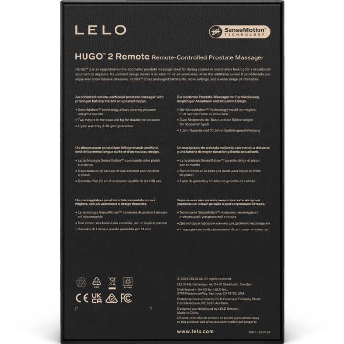 LELO - HUGO 2 MASSAGER DE PRÓSTATA COM CONTROLE REMOTO PRETO