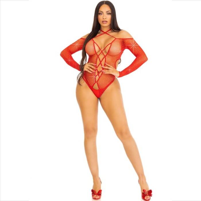 LEG AVENUE - CORPO SEM CROTHLESS COM BRILHANTE VERMELHO