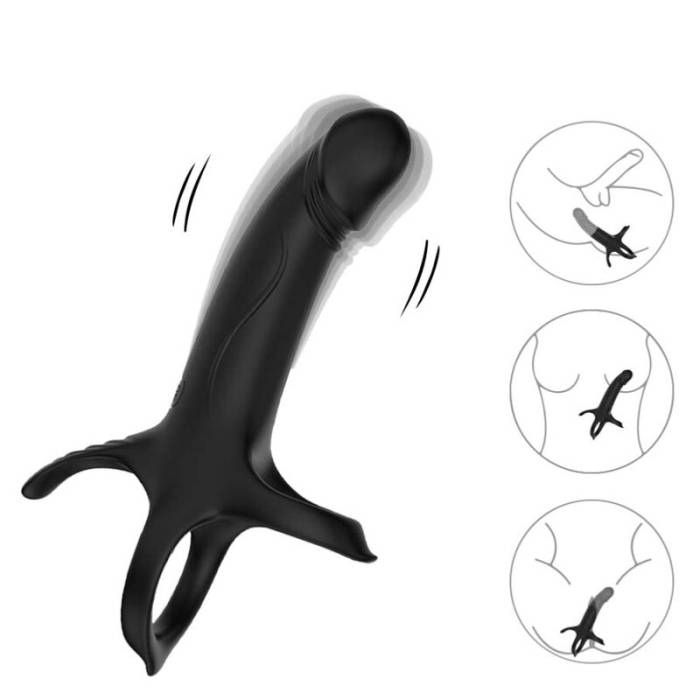 ARMONY - DILDO CON ANILLO & VIBRADOR CONTROL REMOTO NEGRO