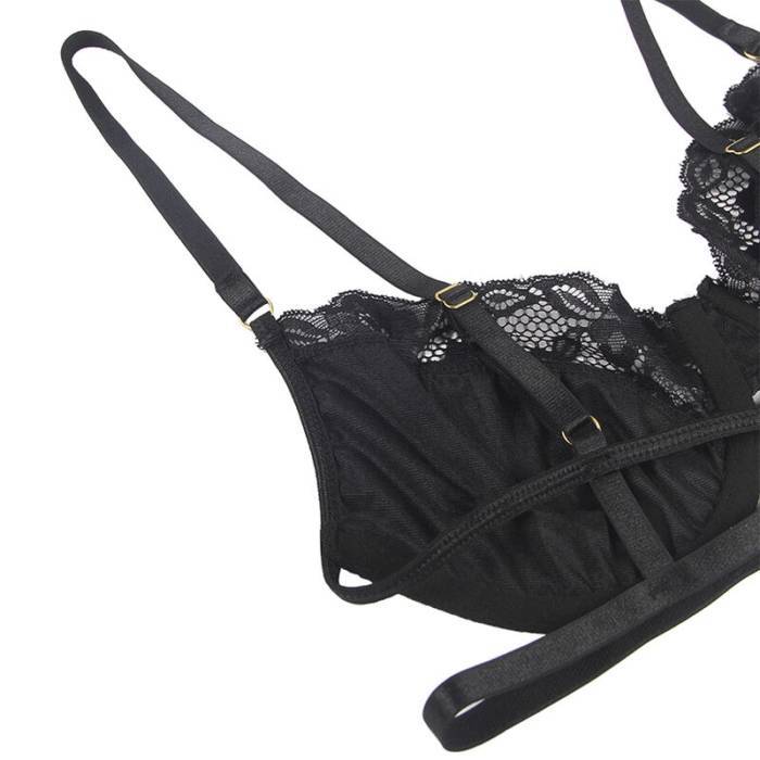 SUBBLIME - CONJUNTO DE 3 PEÇAS SUTI + TANGA + LIGA DE RENDA PRETO S/M