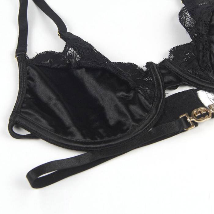SUBBLIME - CONJUNTO DE 3 PEÇAS SUTI + TANGA + LIGA DE RENDA PRETO S/M