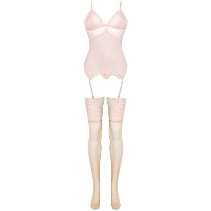 LIVCO CORSETTI FASHION - CONJUNTO PERSINNE PÊSSEGO CORSET + CALCINHA + MEIAS