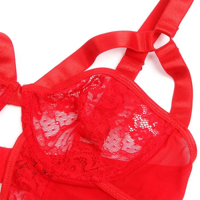 SUBBLIME - TEDDY COM LIGA COM DETALHE RENDA E TIRAS VERMELHA L/XL