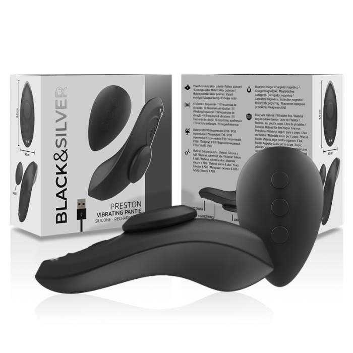 BLACK&SILVER - PRESTON VIBRATING PANTIE SILICONE RECHARGEABLE BLACK
