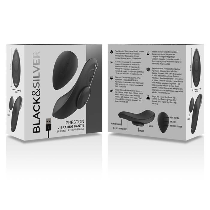 BLACK&SILVER - PRESTON VIBRATING PANTIE SILICONE RECHARGEABLE BLACK