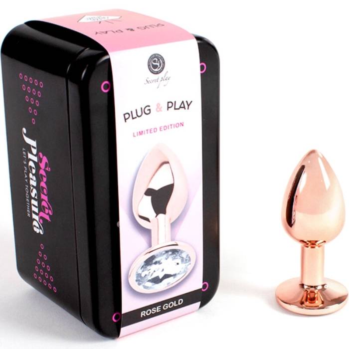 SECRET PLAY - BUTT PLUG DE METAL OURO ROSE TAMANHO PEQUENO 7 CM