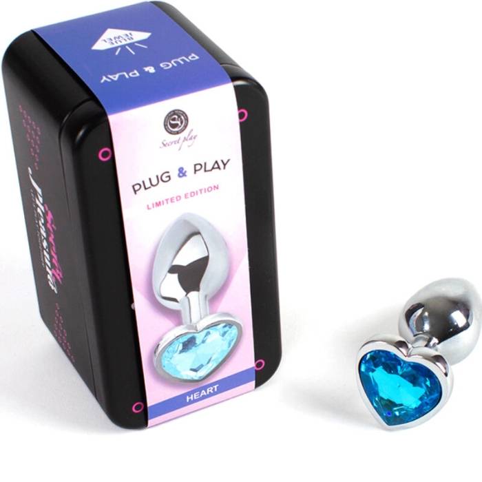SECRET PLAY - METAL BUTT PLUG CORAÇÃO AZUL TAMANHO PEQUENO 7 CM