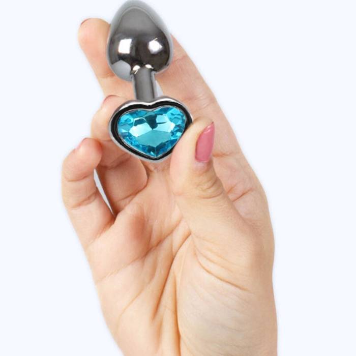 SECRET PLAY - METAL BUTT PLUG CORAÇÃO AZUL TAMANHO PEQUENO 7 CM