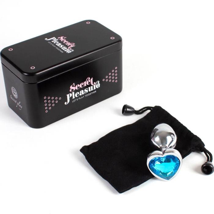 SECRET PLAY - METAL BUTT PLUG CORAÇÃO AZUL TAMANHO PEQUENO 7 CM