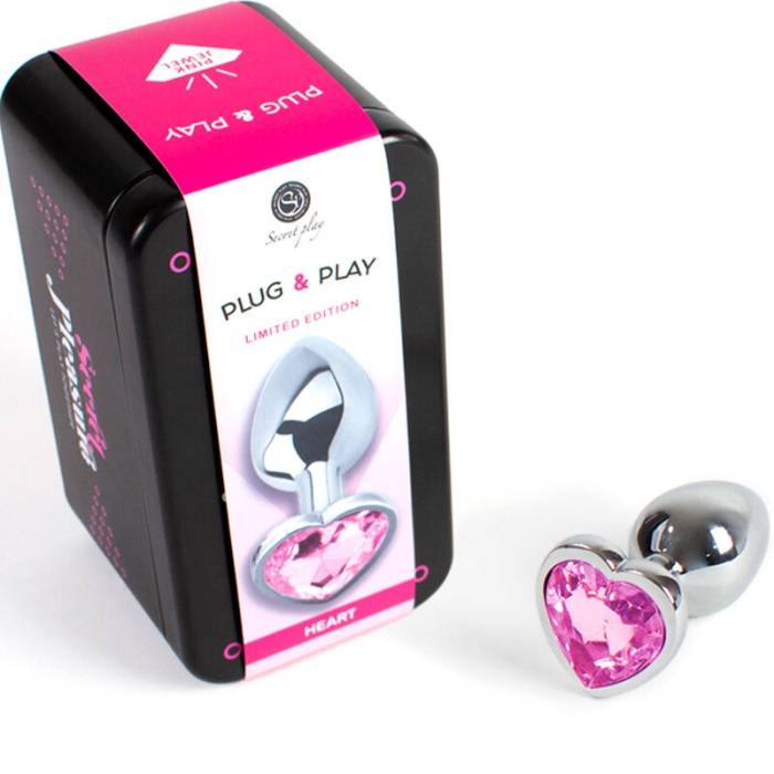 SECRET PLAY - METAL BUTT PLUG FÚCSIA CORAÇÃO TAMANHO PEQUENO 7 CM