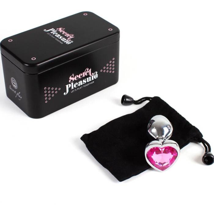 SECRET PLAY - METAL BUTT PLUG FÚCSIA CORAÇÃO TAMANHO PEQUENO 7 CM