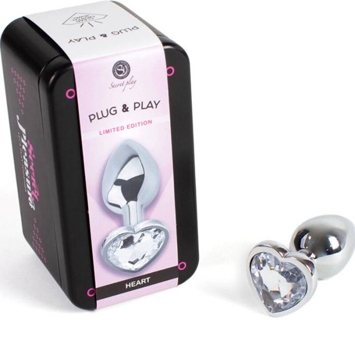 SECRET PLAY - METAL BUTT PLUG CORAÇÃO DE CRISTAL TRANSPARENTE TAMANHO PEQUENO 7 CM