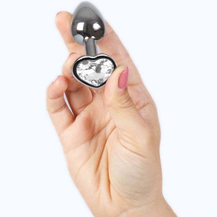SECRET PLAY - METAL BUTT PLUG CORAÇÃO DE CRISTAL TRANSPARENTE TAMANHO PEQUENO 7 CM