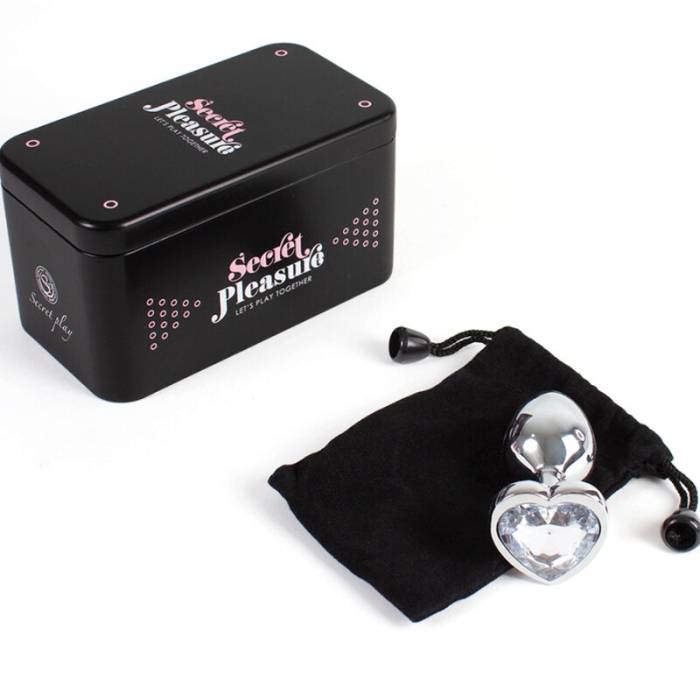 SECRET PLAY - METAL BUTT PLUG CORAÇÃO DE CRISTAL TRANSPARENTE TAMANHO PEQUENO 7 CM