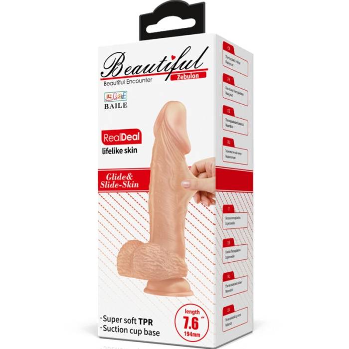 BELO ENCONTRO ZEBULON REALÍSTICO E FLEXÍVEL DILDO 19,4 CM - CARNE