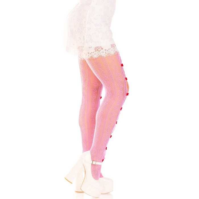 LEG AVENUE - MEIAS COM ABERTURAS CORAÃÃO E LAÃOS ROSA