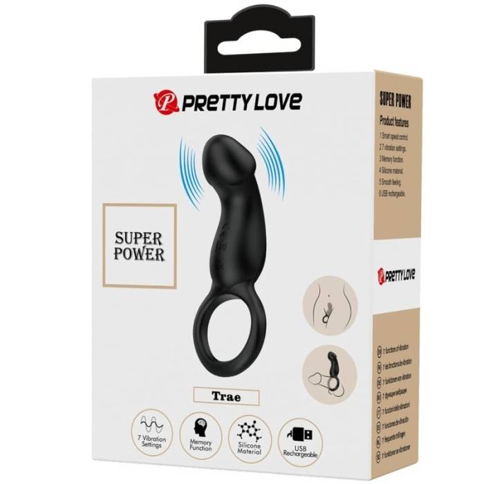 PRETTY LOVE - TRAE ANEL VIBRATÃRIO COM ESTIMULADOR PRETO