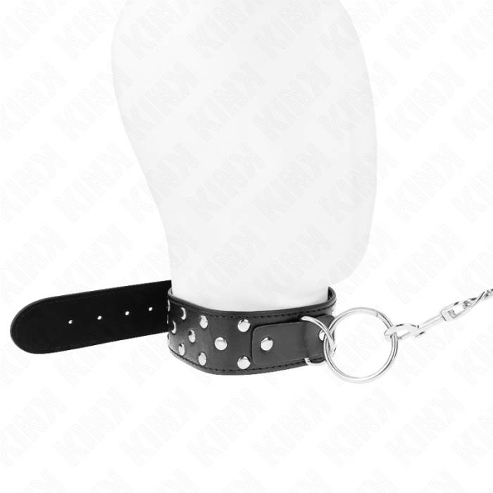 KINK - COLAR DE ALÃA DE REBITE DE ANEL COM CINTO 65 CM PRETO AJUSTÃVEL 36-50 CM X 3,8 CM
