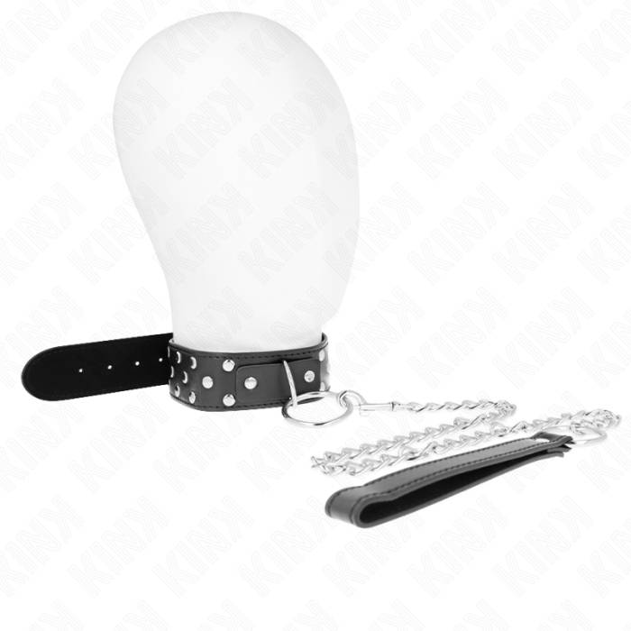 KINK - COLAR DE ALÃA DE REBITE DE ANEL COM CINTO 65 CM PRETO AJUSTÃVEL 36-50 CM X 3,8 CM