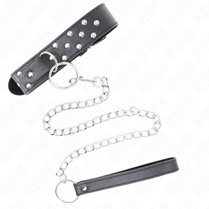 KINK - COLAR DE ALÃA DE REBITE DE ANEL COM CINTO 65 CM PRETO AJUSTÃVEL 36-50 CM X 3,8 CM
