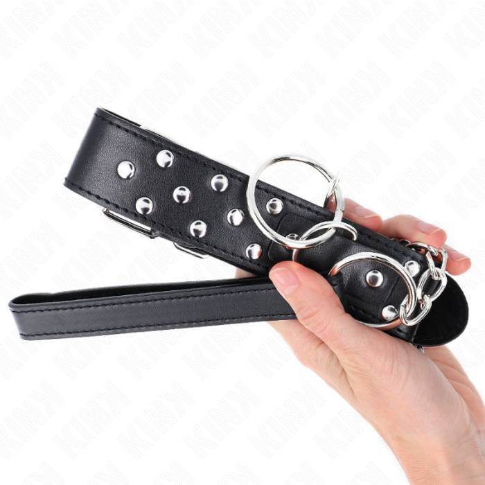 KINK - COLAR DE ALÃA DE REBITE DE ANEL COM CINTO 65 CM PRETO AJUSTÃVEL 36-50 CM X 3,8 CM
