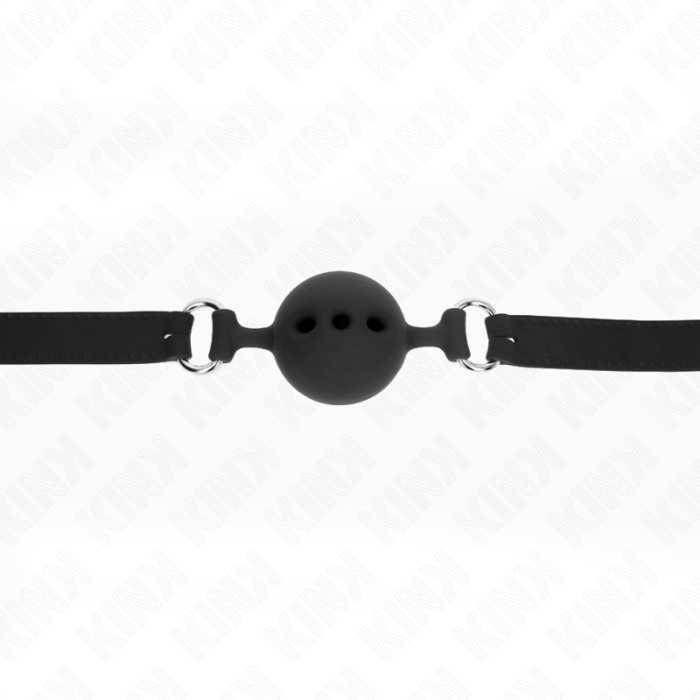 KINK - MORDAÃA COMPLETA DE SILICONE 55 x 2 CM COM BOLA DE 5 CM TAMANHO L PRETO AJUSTÃVEL 35-51 CM