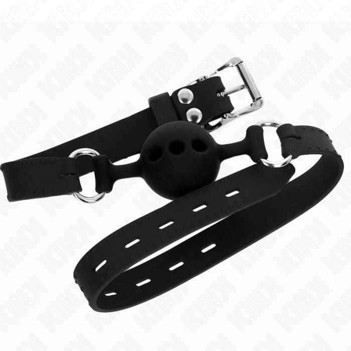 KINK - MORDAÃA COMPLETA DE SILICONE 55 x 2 CM COM BOLA DE 4 CM TAMANHO S PRETO AJUSTÃVEL 35-51 CM