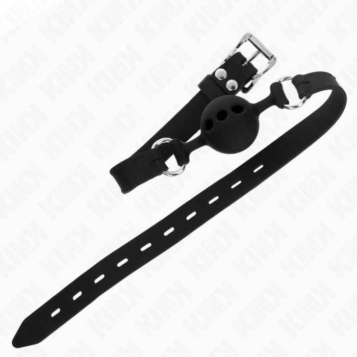 KINK - MORDAÃA COMPLETA DE SILICONE 55 x 2 CM COM BOLA DE 4 CM TAMANHO S PRETO AJUSTÃVEL 35-51 CM