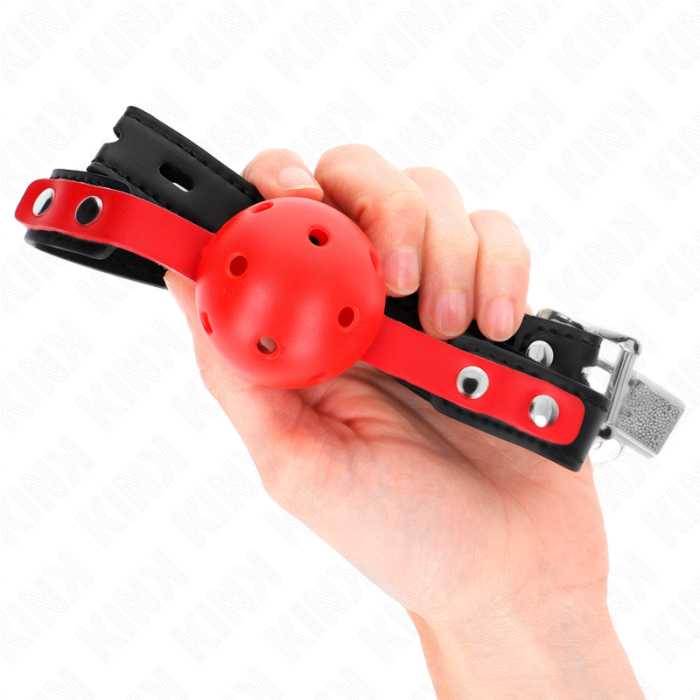 KINK - BOLA DURA OCA VERMELHA 4 CM GAG ALÃA PRETA 60 x 2 CM AJUSTÃVEL 37-52 CM