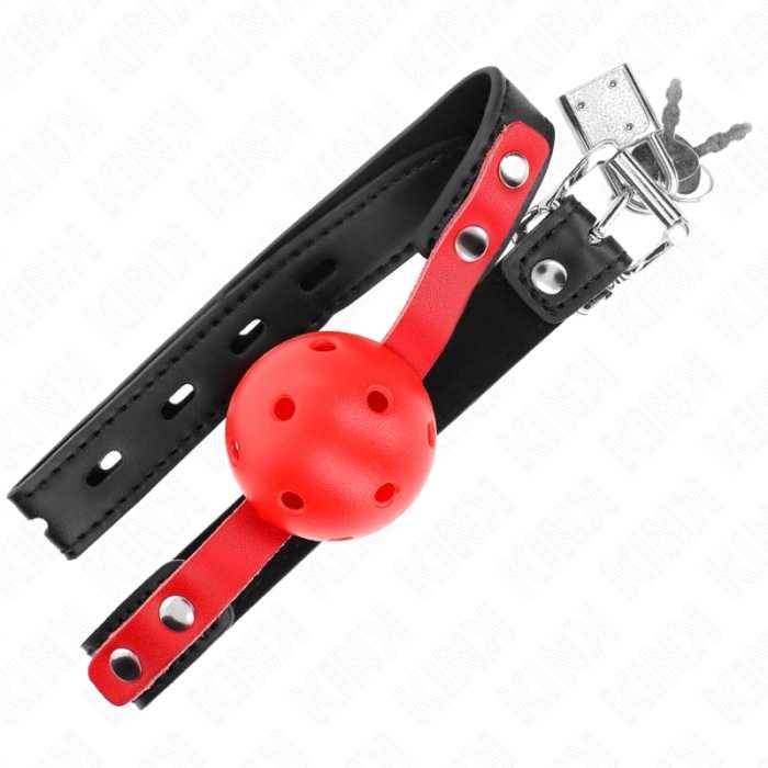KINK - BOLA DURA OCA VERMELHA 4 CM GAG ALÃA PRETA 60 x 2 CM AJUSTÃVEL 37-52 CM