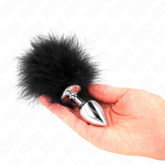 KINK - PLUG ANAL DE AÃO INOXIDÃVEL 11 x 7 CM COM PENA 11 CM