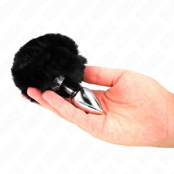 KINK - PLUG AÃO INOXIDÃVEL 7 x 3 CM COM CAUDA DE COELHO PRETA PELE FALSA 8 CM