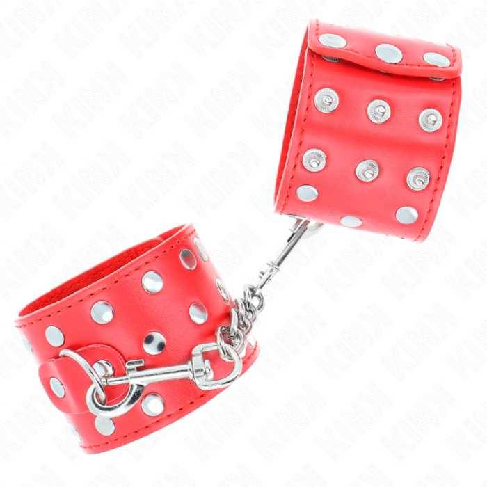 KINK - RETENÃÃES DE PULSO COM SNAP FASTEN COMPLETO DE REBITES VERMELHO AJUSTÃVEL 19-24 CM X 5,5 CM