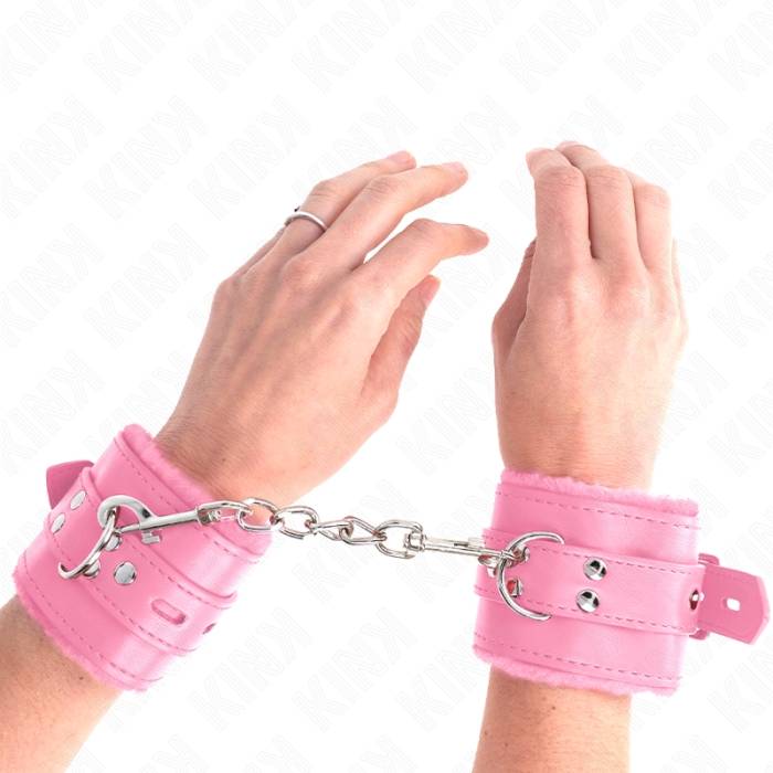 KINK - PULSO FORRO DE PELE COM FUROS QUADRADOS ROSA E CINTO ROSA AJUSTÃVEL 17-29 CM X 6 CM