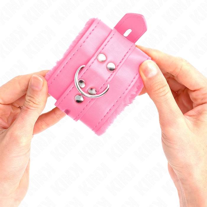 KINK - PULSO FORRO DE PELE COM FUROS QUADRADOS ROSA E CINTO ROSA AJUSTÃVEL 17-29 CM X 6 CM
