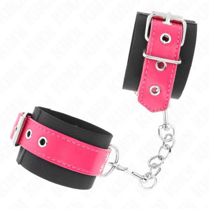 KINK - PUNHOS DE NYLON PRETO COM CINTO DE COURO RASPBERRY ROSE AJUSTÃVEL 19-29 CM X 5,1 CM