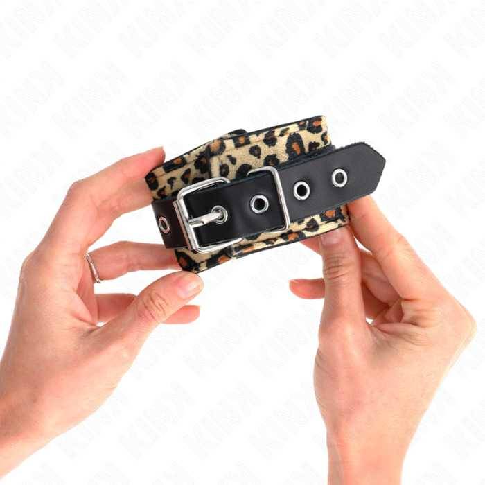 KINK - RETENÃÃO DE PULSO DE COURO REAL LEOPARDO AJUSTÃVEL 18-29 CM X 5,5 CM