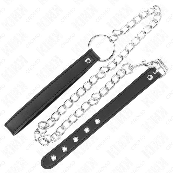 KINK - ANEL DE COURO PARA O PÃNIS 21,5 X 2 CM COM CORRENTE DE METAL DE 60 CM E TIRA DE COURO