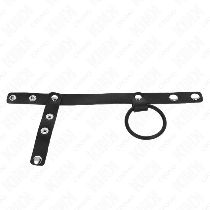 KINK - ANEL DE PÃNIS DE SILICONE 3,8 CM COM DIVISOR DE BOLAS E TIRA DE COURO 22 X 1,5 CM