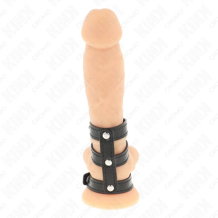 KINK - ANEL DE COURO TRIPLO PARA PÃNIS COM FECHO DE PRESSÃO