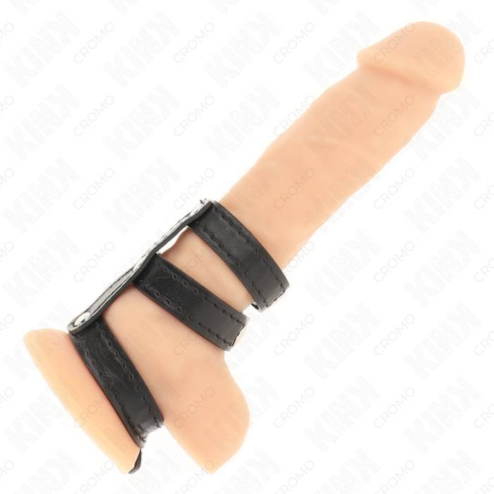 KINK - ANEL DE COURO TRIPLO PARA PÃNIS COM FECHO DE PRESSÃO