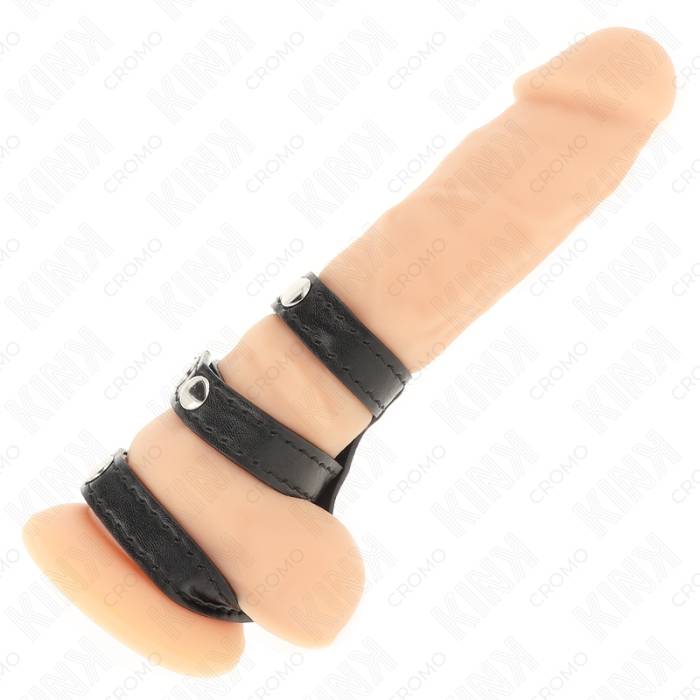 KINK - ANEL DE COURO TRIPLO PARA PÃNIS COM FECHO DE PRESSÃO
