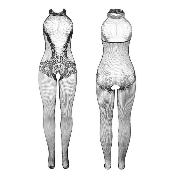 SUBBLIME - 951801 BODYSTOCKING SEM FUNDO DE REDE E RENDA COM GOLA ALTA PRETO TAMANHO ÃNICO