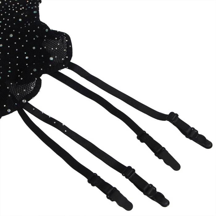 SUBBLIME - 952174 BODYSTOCKING DE REDE COM LUVAS E DIAMANTES PRETO TAMANHO ÃNICO
