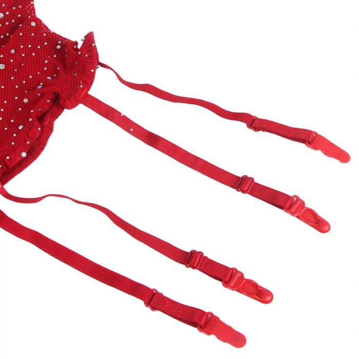SUBBLIME - 952181 BODYSTOCKING DE REDE COM LUVAS E DIAMANTES VERMELHO TAMANHO ÃNICO